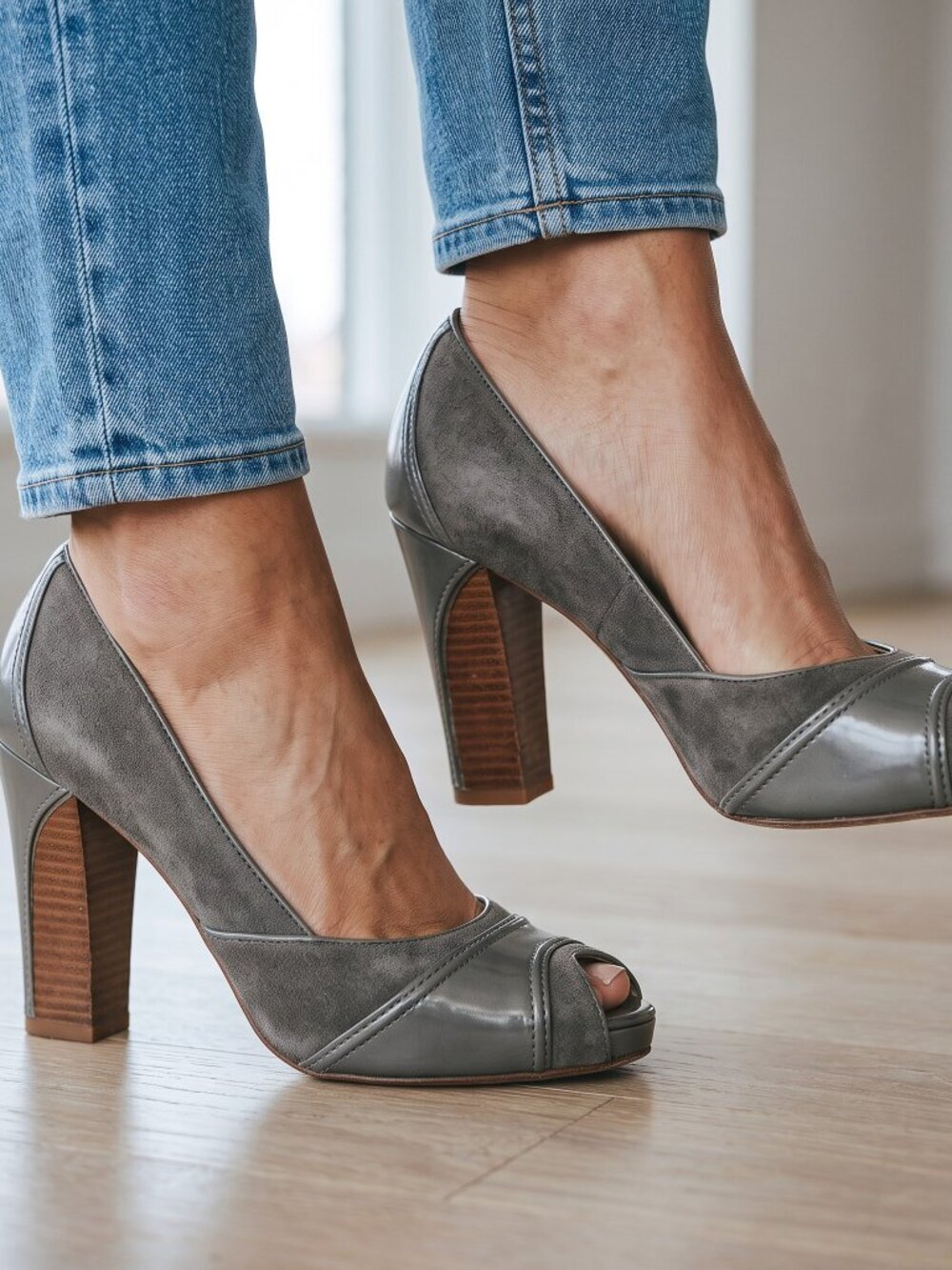 Cole Haan Nike Air Grey Suede/Leather Block Heels